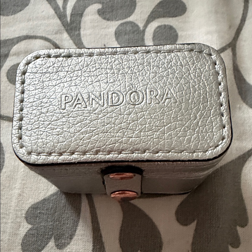 Pandora Metallic Silver Travel Jewelry Case with Rose Gold Accent